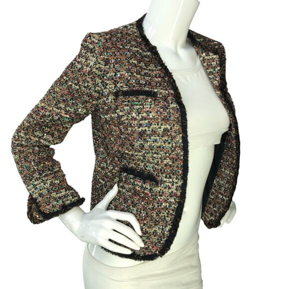 Ann Taylor Petite Womens Size 2P Blazer Cardigan Fringe Tweed Multicolor Sparkle - Picture 10 of 15